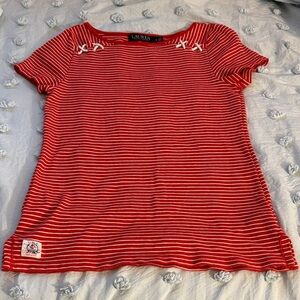 💯% CottonLauren Ralph Lauren Red and White Striped Tee